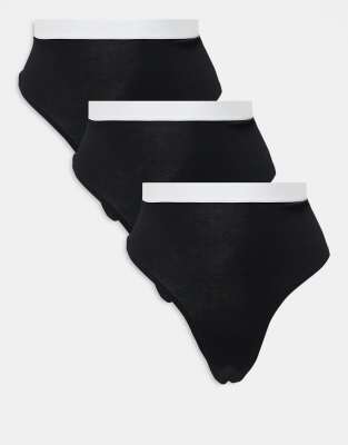 ASOS DESIGN Curve - Lillie - Confezione da 3 brasiliane nere in cotone con fascia in vita