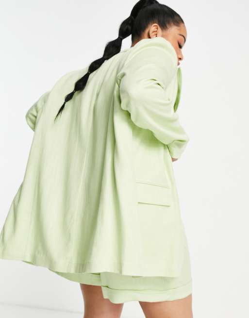 ASOS DESIGN Curve - Limegrøn lige slim-habitblazer i hør, 3 af 4