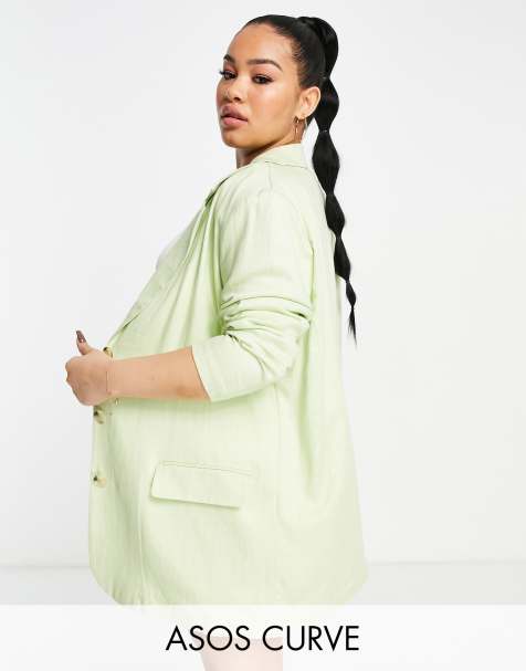 ASOS DESIGN Curve – Limegrön linnekavaj i smal, rak passform - view 1