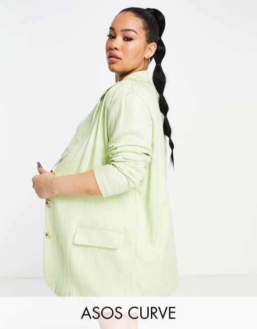 ASOS DESIGN Curve – Limegrön linnekavaj i smal, rak passform
