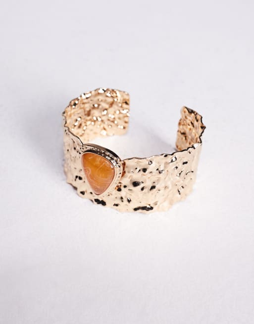 ASOS DESIGN Curve Limited Edition cuff bracelet with abstract textured molten in gold tone, 2 of 3