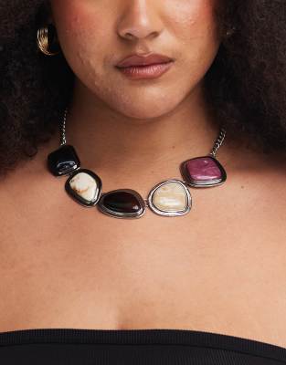 ASOS Curve ASOS DESIGN Curve Limited Edition necklace with faux semi precious stone detail in silver tone