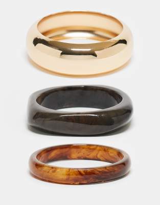 Asos Design Curve Limited Edition Pack Of 3 Bangles With Resin And Metal Detail In Multi