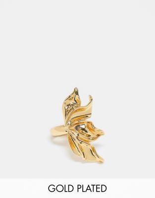 ASOS DESIGN Curve - Limited Edition - Ring mit 14-Karat-Vergoldung und Blütenblatt-Design-Goldfarben