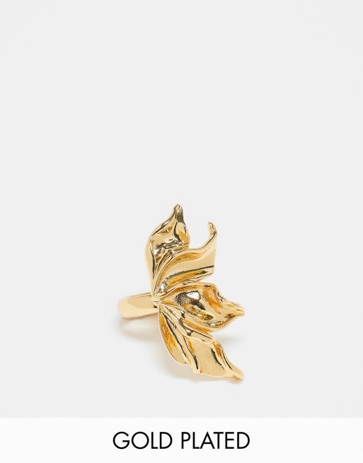 ASOS DESIGN Curve – Limited Edition – Ring mit 14-Karat-Vergoldung und Blütenblatt-Design