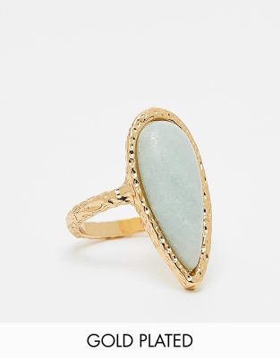 ASOS DESIGN Curve - Limited Edition - Ring mit Halbedelstein und 14-Karat-Vergoldung-Goldfarben