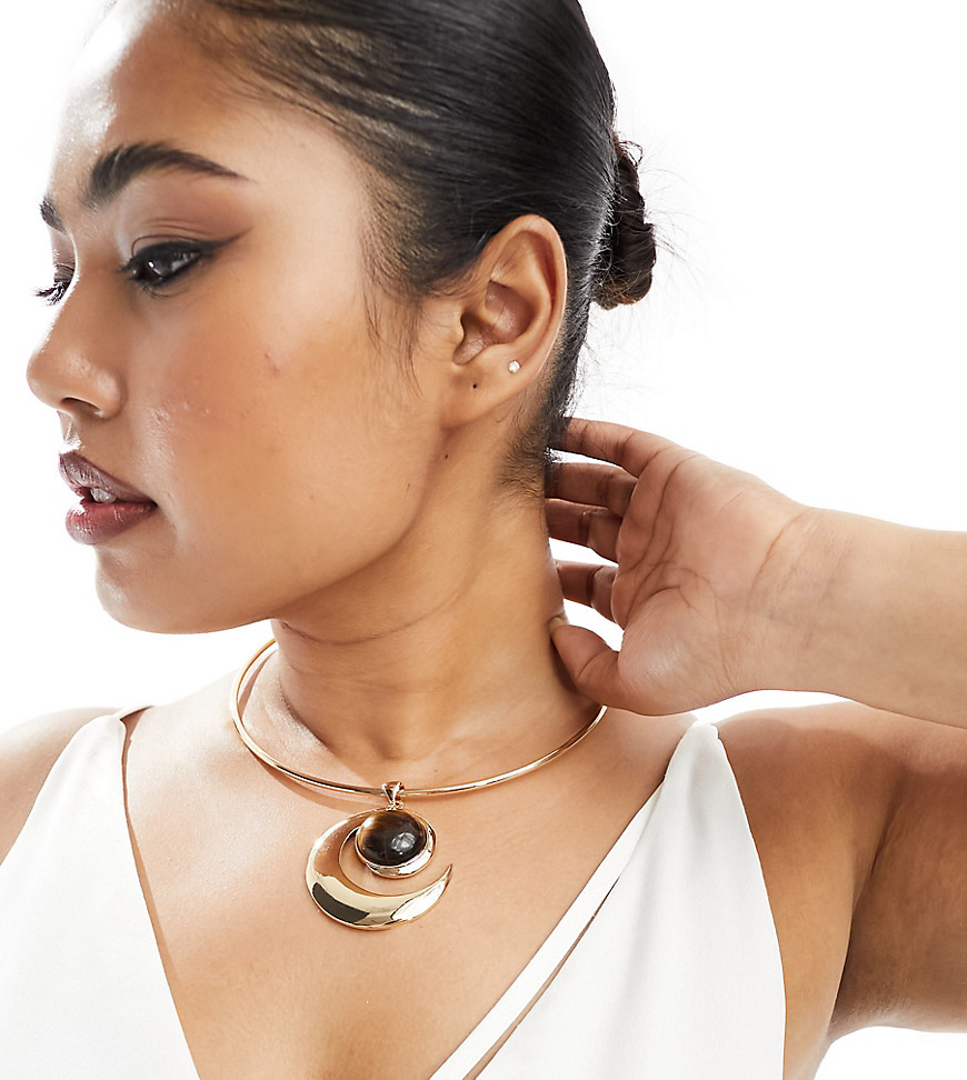ASOS DESIGN Curve Limited Edition torque choker with semi precious tigers eye stone in gold stone - GOLD