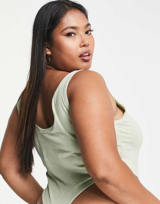 ASOS DESIGN Curve – Limonkowe body bez rękawów z efektem sprania, 2 z 4