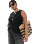 [ASOS Curve] ASOS DESIGN Curve linen blend asymmetric button front waistcoat in black 18 black