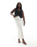 [ASOS Curve] ASOS DESIGN Curve linen blend bias maxi skirt in stone-Neutral 18 stone