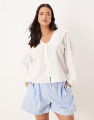 Asos Design Curve Linen Blend Shirred Contrast Waist Shorts