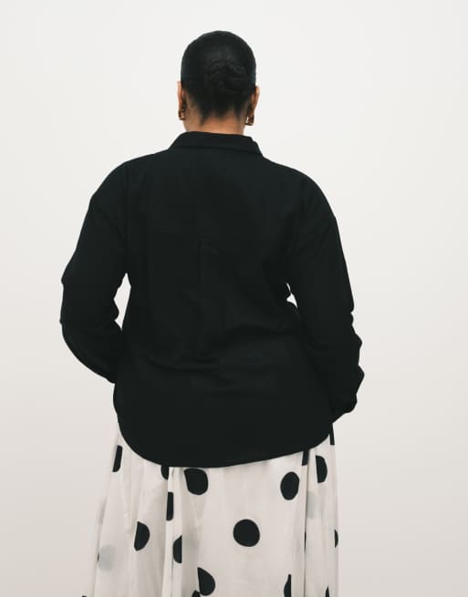 ASOS DESIGN Curve linen blend shirt in black, 2 of 4