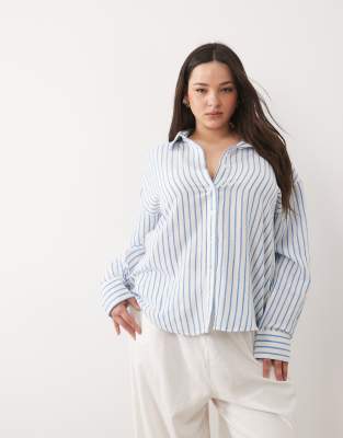 Asos Curve Asos Design Curve Linen Blend Shirt In Multi