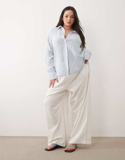 ASOS DESIGN Curve linen blend shirt in blue stripe, 2 of 4