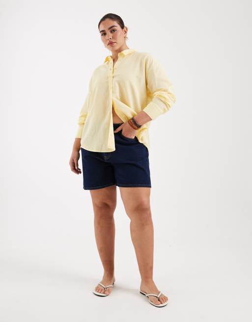 ASOS DESIGN Curve linen blend shirt in yellow, 2 of 4