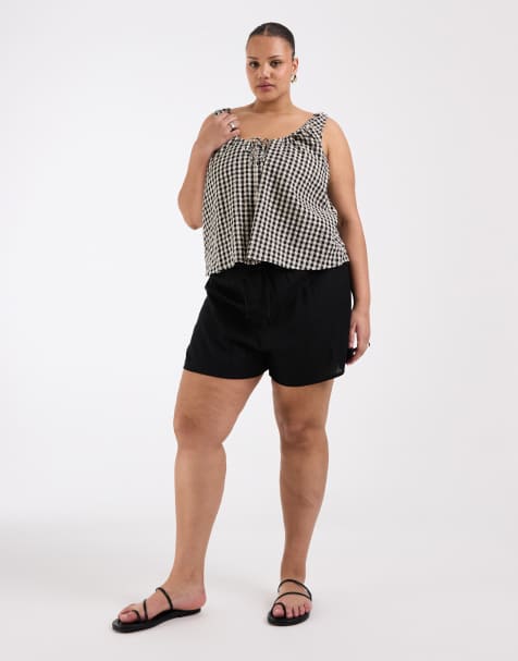 ASOS DESIGN Curve linen blend shorts in black - view 1