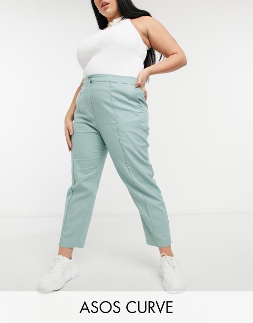 importere faldt Cape ASOS DESIGN Curve linen cigarette pant in green | ASOS