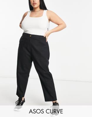 ASOS DESIGN Curve linen cigarette pants in black