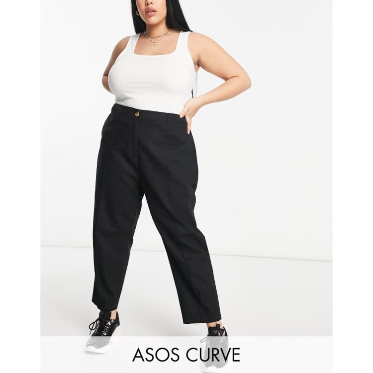 asos cigarette pants DESIGN Curve linen in black ASOS DESIGN ultimate linen cigarette