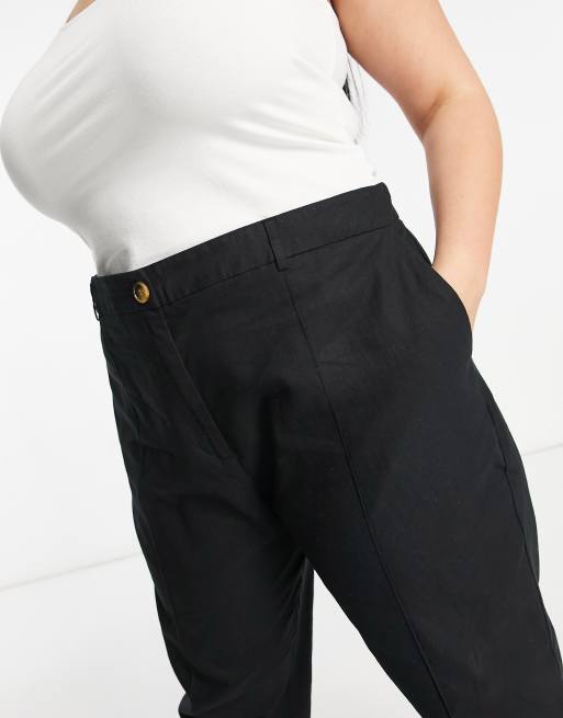 ASOS DESIGN Curve linen cigarette pants in black