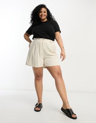 Asos Curve Curve Dad Short With Linen In Stone-neutral