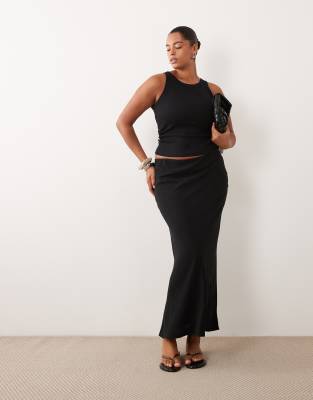 ASOS DESIGN Curve linen look bias midaxi skirt in black