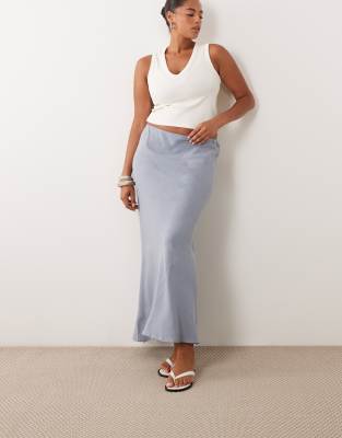 ASOS DESIGN Curve linen look bias midaxi skirt in blue