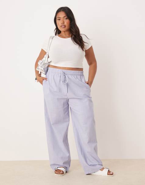 ASOS DESIGN Curve linen look pull on pants in blue - view 1