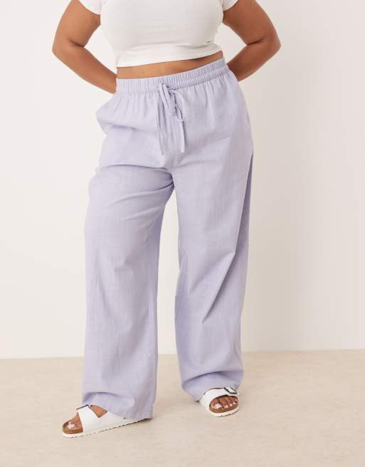 ASOS DESIGN Curve linen look pull on pants in blue, 5 of 5