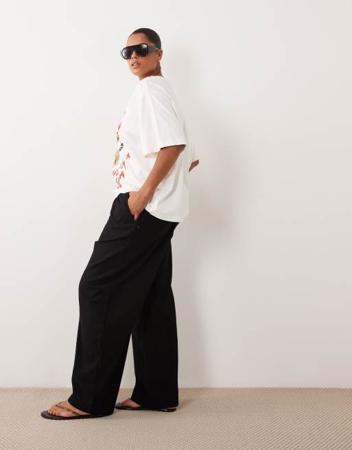 ASOS DESIGN Curve linen look pull on trousers in black, 2 of 5