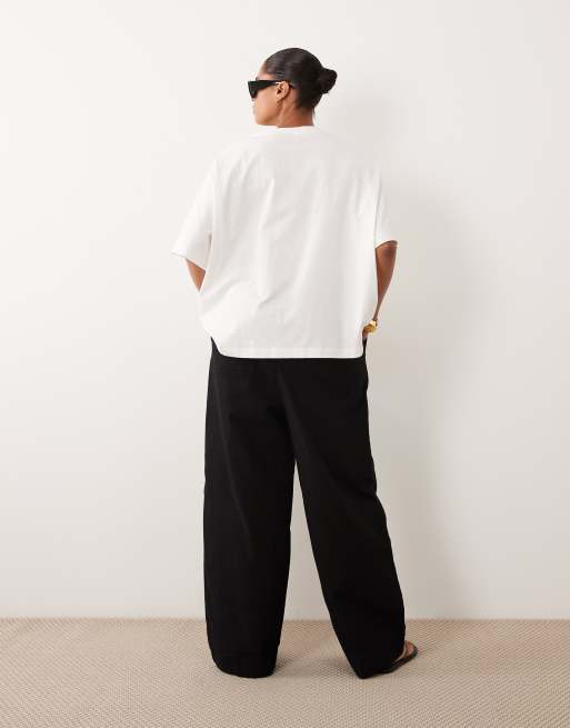 ASOS DESIGN Curve linen look pull on trousers in black, 5 of 5