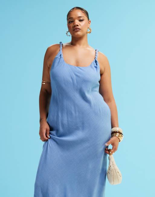chinese dress ladies Persephone Shirring Linen Maxi Dress Pink Stripe Curve main image 0