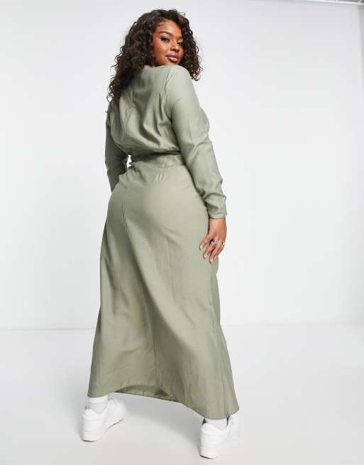 Plus size linen wrap dress sale