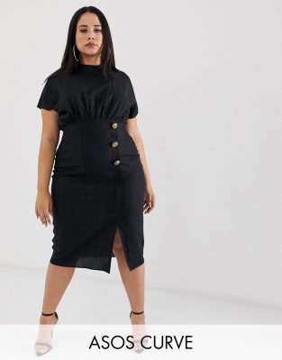 high neck linen dress