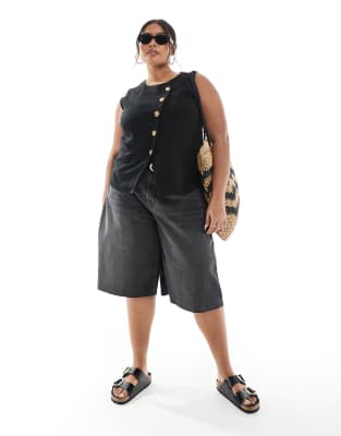 Asos Curve Asos Design Curve Linen Mix Asymmetric Button Front Vest