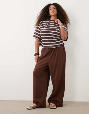 ASOS DESIGN Curve linen mix pants in brown - part of a set