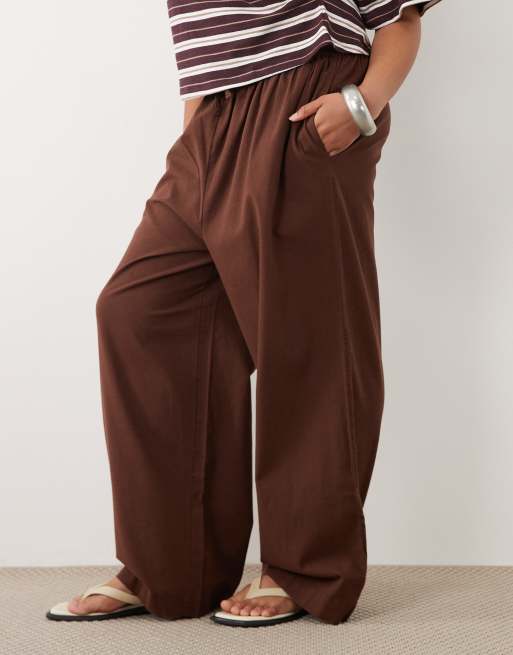 ASOS DESIGN Curve linen mix pants in brown - part of a set, 2 of 5