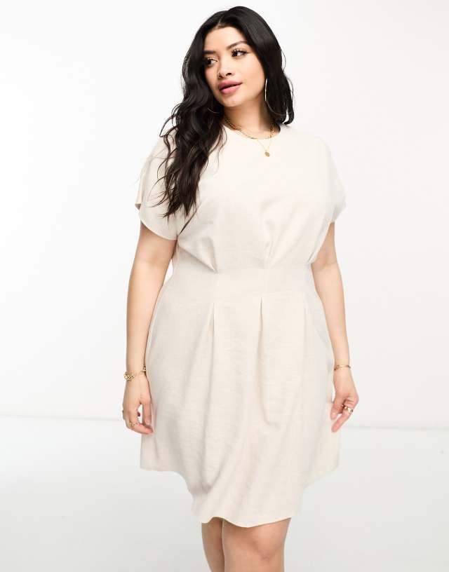 ASOS Curve - ASOS DESIGN Curve linen nipped in waist mini dress in natural