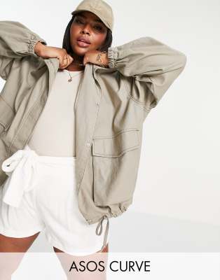 ASOS DESIGN Curve linen oversized jacket in brown