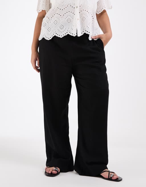 ASOS DESIGN Curve linen wide leg trouser in black, 2 of 5