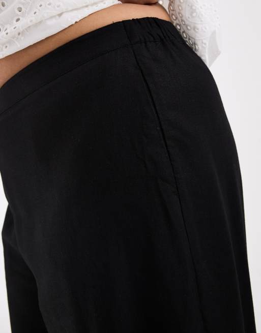 ASOS DESIGN Curve linen wide leg trouser in black, 5 of 5
