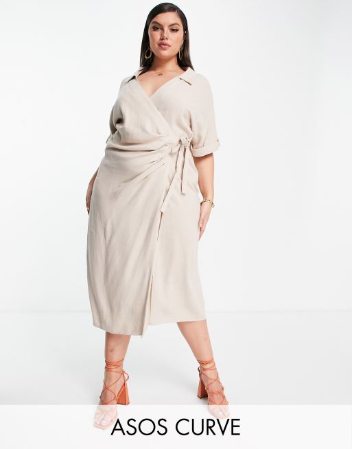 Linen wrap hotsell midi dress