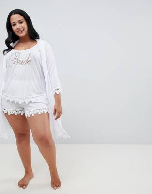ASOS DESIGN u2013 Curve u2013 Linne och kort pyjamas med spetskant för bröllop
