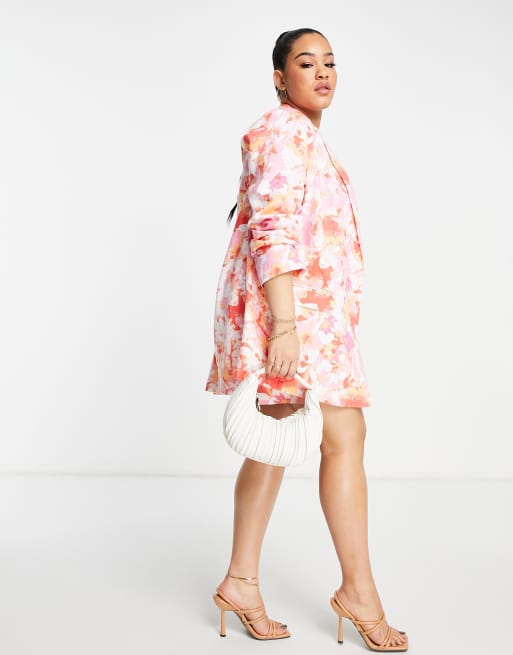 ASOS DESIGN Curve - Linnen dad colbert met abstracte bloemenprint , 4 van 4