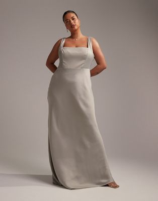 ASOS DESIGN Bridesmaid Curve satin square neck maxi dress in sage green  - ASOS Price Checker