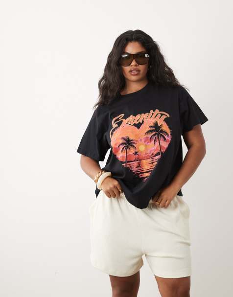 ASOS DESIGN Curve – Liten t-shirt med Serenity- och solnedgångstryck - view 1