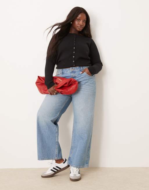 ASOS DESIGN Curve – Ljusblå, tvättade, baggy jeans med vida ben