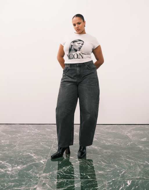 ASOS DESIGN Curve – Ljusgrå, melerad, liten t-shirt med "Icon Magazine"-tryck, 2 av 4