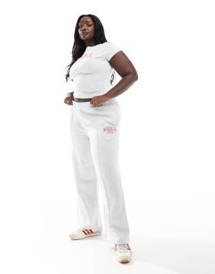 ASOS DESIGN Curve – Ljusgråmelerad t-shirt med raka ben och 'Marseille'-broderi - view 1