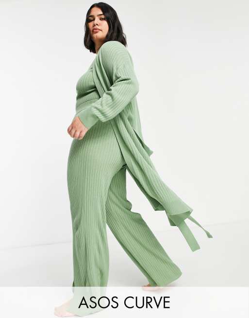 ASOS DESIGN Curve – Ljusgrön stickad kofta i lång modell, del av set